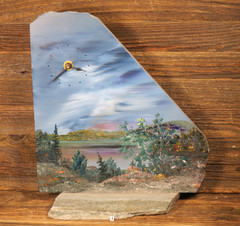 Pöytäkello lapin maisema kivikellon maalannut Martti Kumpulainen nro1 