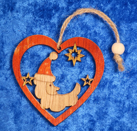 Joulukoriste joulupukki  ja tähtiä sydämessä, puuta