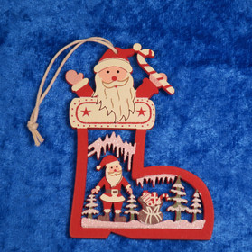 Joulukoriste joulupukki ja saapas, puuta