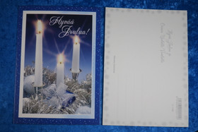 Joulukortti 3 kynttilää, Hyvää joulua, sinivalkoinen