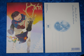 Joulukortti poika ratsastaa porolla