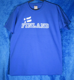T-paita Finland, liehuva Suomen lippu, royal sininen suomipaita