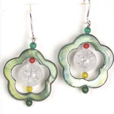 Korvakorut simpukkakukka 25mm, vuorikide jää-ice ja akaatit