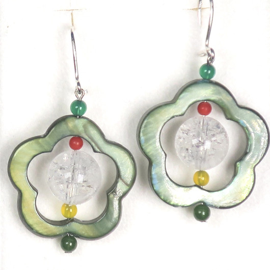 Korvakorut simpukkakukka 25mm, vuorikide jää-ice ja akaatit