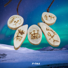 Kaulakoru poronsarvi 5-osaa  polttokaiverrettu. Flora