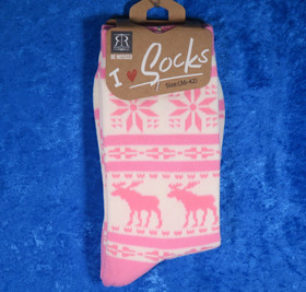 Nilkkasukat Hirvi koko 36-42 pinkki-valkoinen