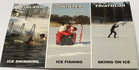 Postikortti Winter Finland Triathlon, avantouinti, pilkki, hiihto