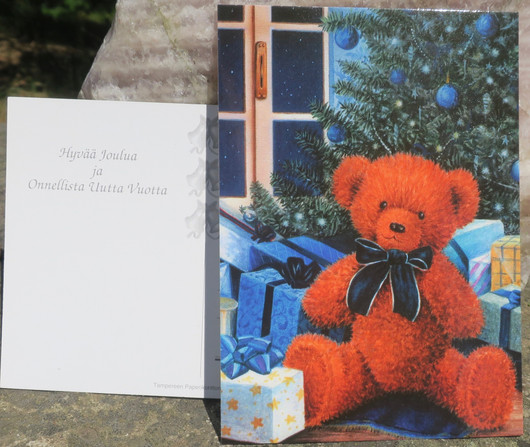 Joulukortti nalle ja joululahjat