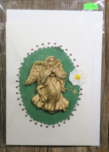 Postikortti enkeli soittaa huilua kullanvärinen, massaa  nro pk128