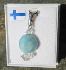 Riipus larimar ja 2x Herkimer kaksikärkinen vuorikide lari6