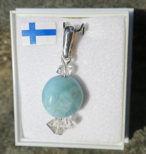 Riipus larimar ja 2x Herkimer kaksikärkinen vuorikide lari6