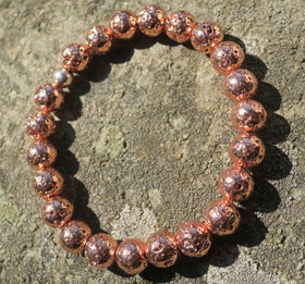 Rannekoru 8mm laavakivi, pinnoitettu kuparin värinen