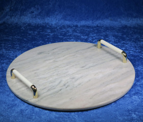 Kivitarjotin marmori pyöreä 295mm kahvat valkoinen,kullanvärinen TR3