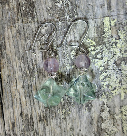 Korvakorut vihreä fluoriitti tähti, violetti 6mm zirkonikoristein 8s4