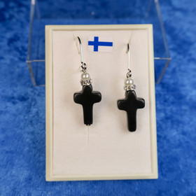 Korvakorut onyksi risti ja helmi