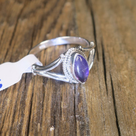 Hopeasormus ametisti linssin mallinen koristeellinen, koko 16.5mm PIL