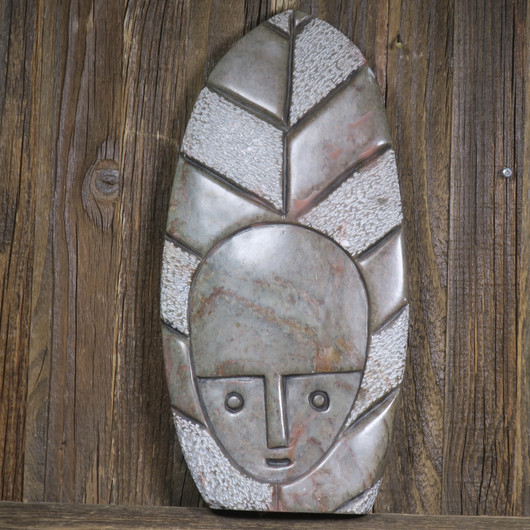 Kiviveistos shaman meditation kasvot lehdessä, talkiitti 1850g Muvez12