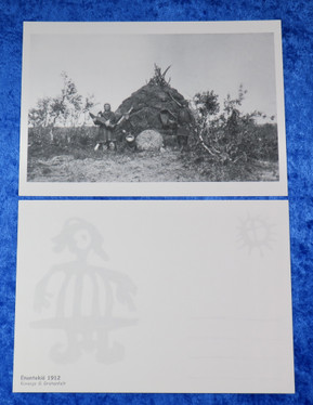 Postikortti kota ja perhe kodan edessä Enontekiö v.1912