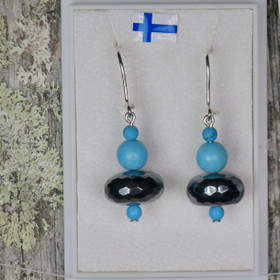 Korvakorut hematiitti litteä viistehiottu 12x7mm, magnesiitti 3,6,3mm