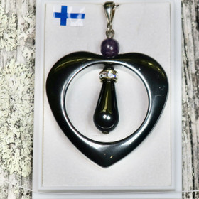 Riipus hematiittisydän, hematiittipisara zirkonikoristein ja ametisti