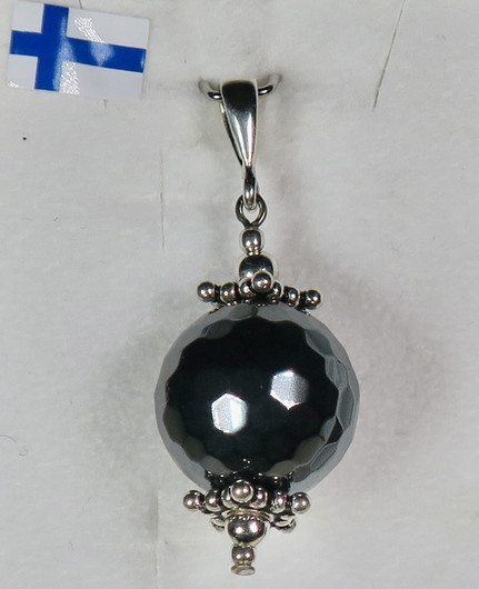 Riipus hematiitti 14mm viistehiottu, hopeakukat, HE7