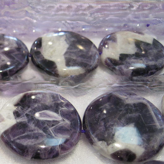Ametistikvartsi  violetti ja valkokirjava kiekko 30x7mm irtohelmi
