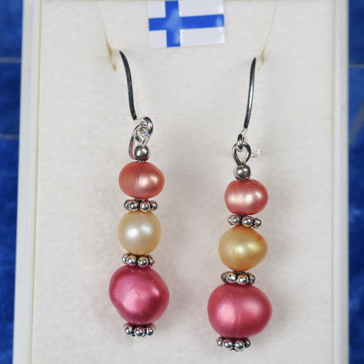 Korvakorut helmi pinkki ja oranssit, hopeakukat HEL4