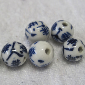 Keramiikkahelmi sinivalkoinen kuvio 10mm  irtohelmi