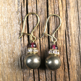 Korvakorut pyriitti 8mm, zirkonirengas, almandiini granaatti 4mm PYR7k