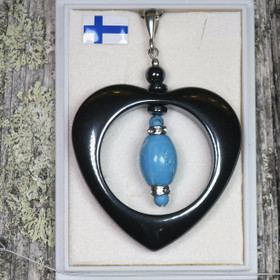 Riipus hematiittisydän 35mm zirkonikoristein, 3 magnesiittia  