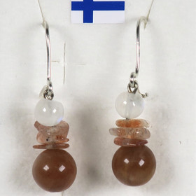 Korvakorut aurinkokivi 8mm ja sipsit, kuukivi 6mm SUN9