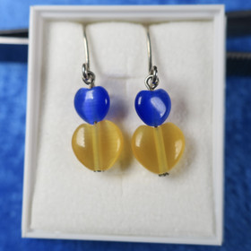 Korvakorut lasisydän oranssi ja sininen