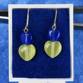 Korvakorut lasisydän keltainen ja sininen