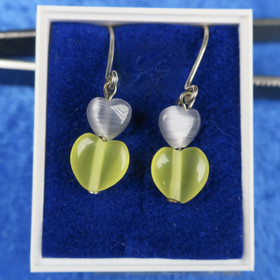 Korvakorut lasisydän keltainen ja harmaa