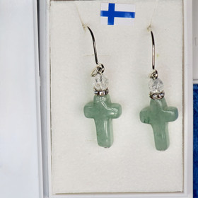 Korvakorut vihreä aventuriini risti ja vuorikide