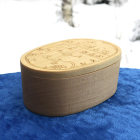 Puurasia rummun mallinen, rumpumerkit kannessa