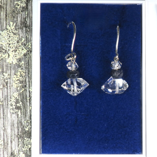 Korvakorut Herkimer vuorikide 2x ja viistehiottu sininen safiiri M