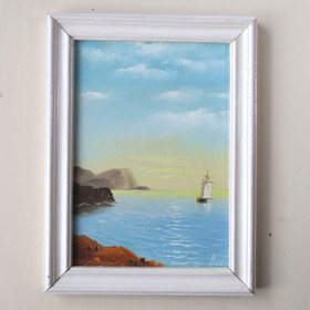 Taulu purjevene merimaisemassa, maalaus