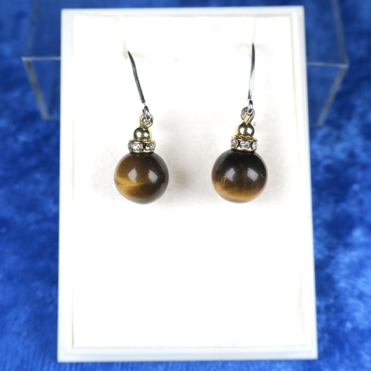 Korvakorut tiikerinsilmä 8mm zirkonikoristein TIKU5