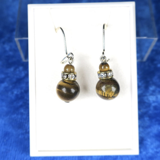 Korvakorut tiikerinsilmä 8mm zirkonikoristein TIKU6