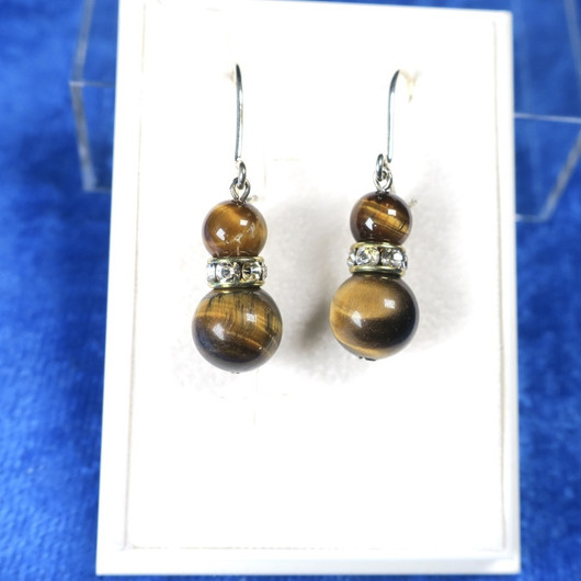 Korvakorut tiikerinsilmä 8mm zirkonikoristein TIKU7