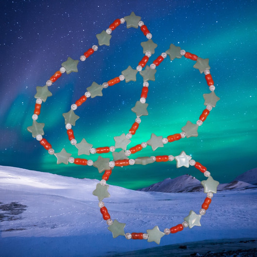 Helmet aventuriinitähti, koralli, vuorikide jää-ice 76cm. TÄHTI