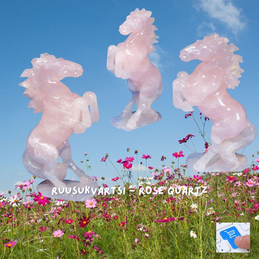 Veistos hevonen ruusukvartsi 16cm, 490g