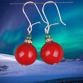 Korvakorut  joulunpunainen 12mm helmiäinen, malakiitti EEVA5