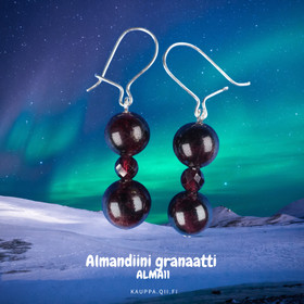 Korvakorut almandiini granaatti 8mm ja viistehiottu 4mm ALMA11