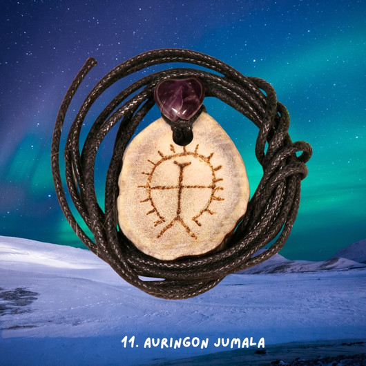 Riipus poronsarvi ja ametistisydän AURINGON JUMALA. 11