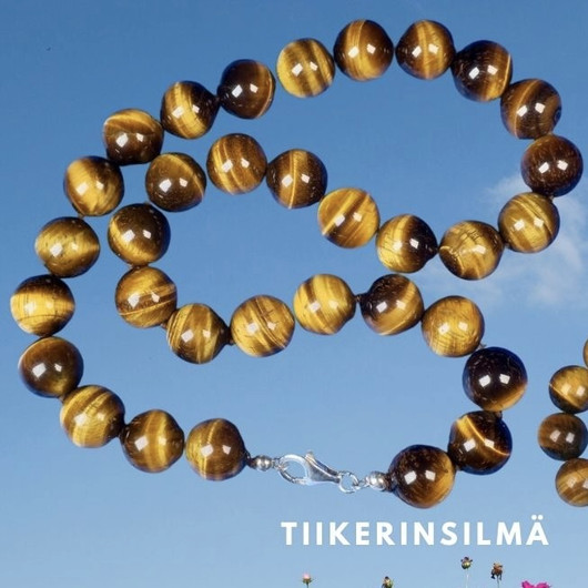 Kaulahelmet tiikerinsilmä solmitut 10mm, pituus 44cm 