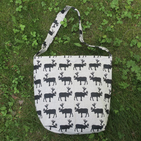 Olkalaukku porot poronsarvinapilla, pellavaa OKA5