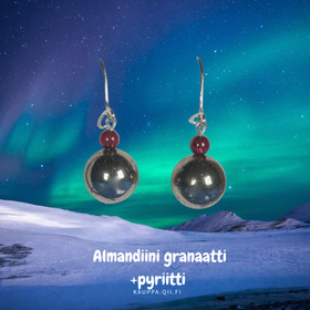 Korvakorut pyriitti 10mm ja almandiini granaatti 4mm. PYR4
