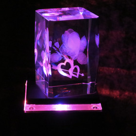 Kristallikuutio 6cm ruusu, sydämet ja nuoli